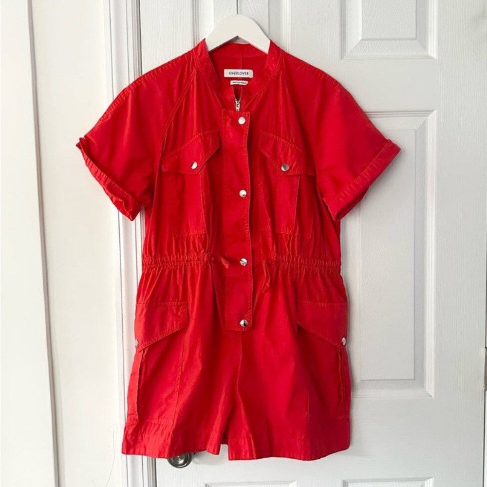 Overlover Rodeo Parachute Romper in Poppy Playsuit Shorts Jumpsuit Cotton Red XS